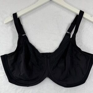 Lilyette Black Minimizer Bra 40DD Underwire Unlined‎ Lace Trim 0434 LY0434